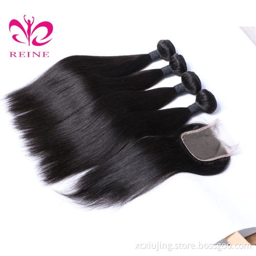 Peruvian Straight With 4*4 Closure 9A Unprocessed Virgin Human Hair Bundles Straight Cuticle Aligned Raw Remy Hair
